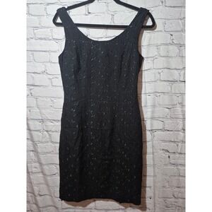 VINTAGE Limited Black Dress Size 8 Sleeveless Leaf Embossed Career 70s Dress 261